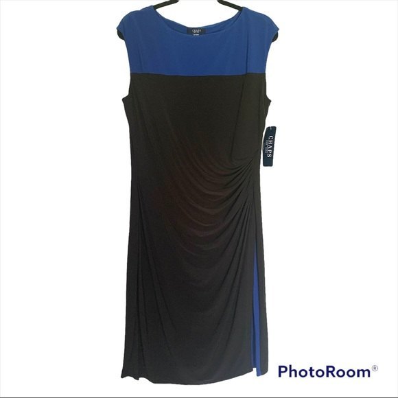 CHAPS COLOR BLOCK SIDE RUCHED DRESS SIZE XL. - Picture 2 of 7